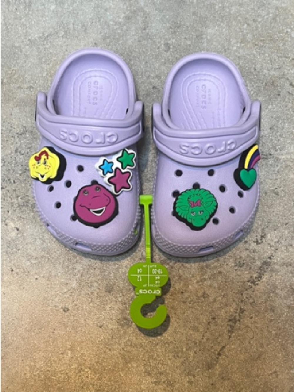 CROCS Kids Lavender Clog with Barney Jibbitz Charms